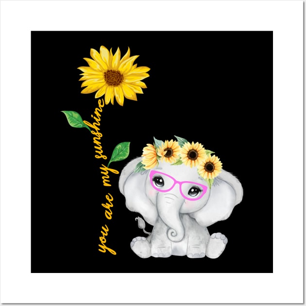 you are my sunshine Elephant hippie sunflower Wall Art by Charlotte123